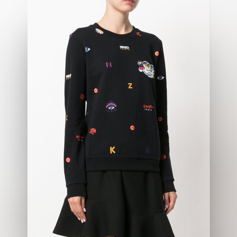 KENZO Women's All Over Multi Icons Molleton Sweatshirt - Black,Small